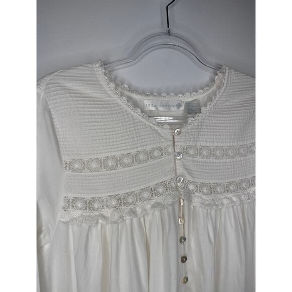 1990s Eileen West White Cotton Lace Pintuck Nightgown Medium - Picture 13 of 13